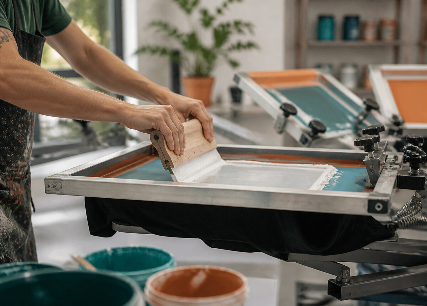 Screen printing press in action creating a classic print